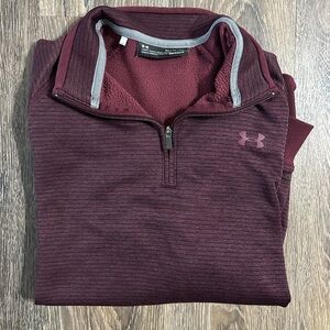 Under Armour Pullover Storm 1/4 Zip Red Long Sleeve ColdGear Fleece Lined
